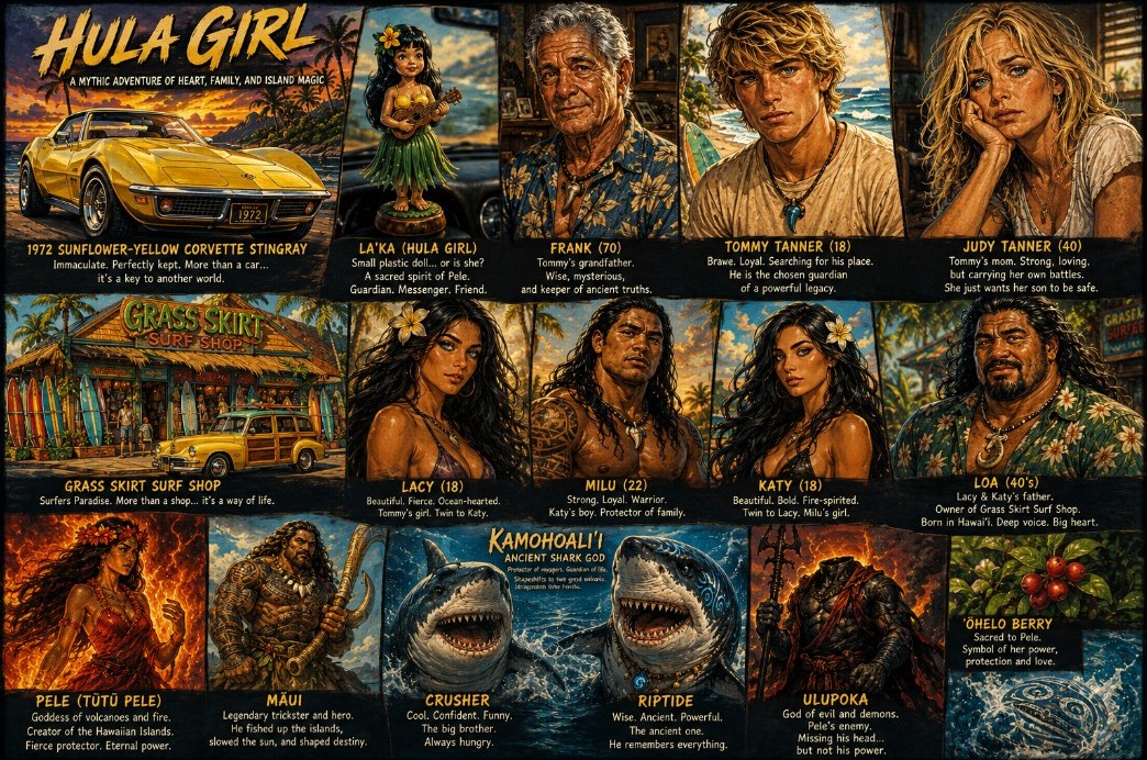 Hula Girl series world and character development board