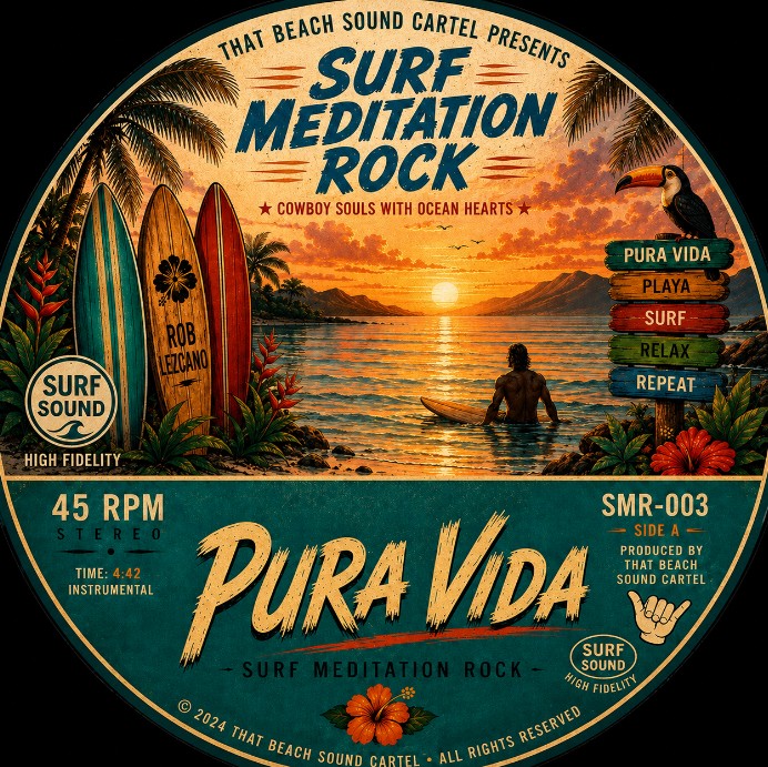 Pura Vida vintage 45 artwork by That Beach Sound Cartel